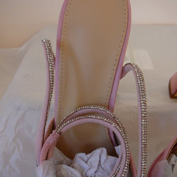 Women's Rose Pink 5" Strappy Platform Heels With 3 Stacked Crystal Hearts-Size 6 - Picture 9 of 10